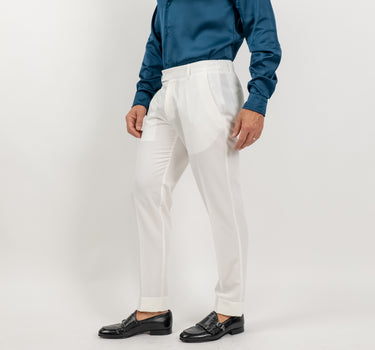 🔵Pantalone classico con risvolto alto - Bianco