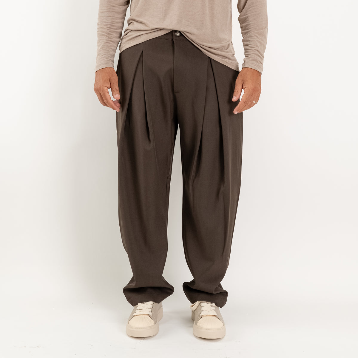 Palazzo-Hose mit weichen Falten - Dunkelbraun