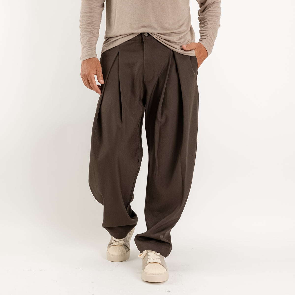 Palazzo-Hose mit weichen Falten - Dunkelbraun