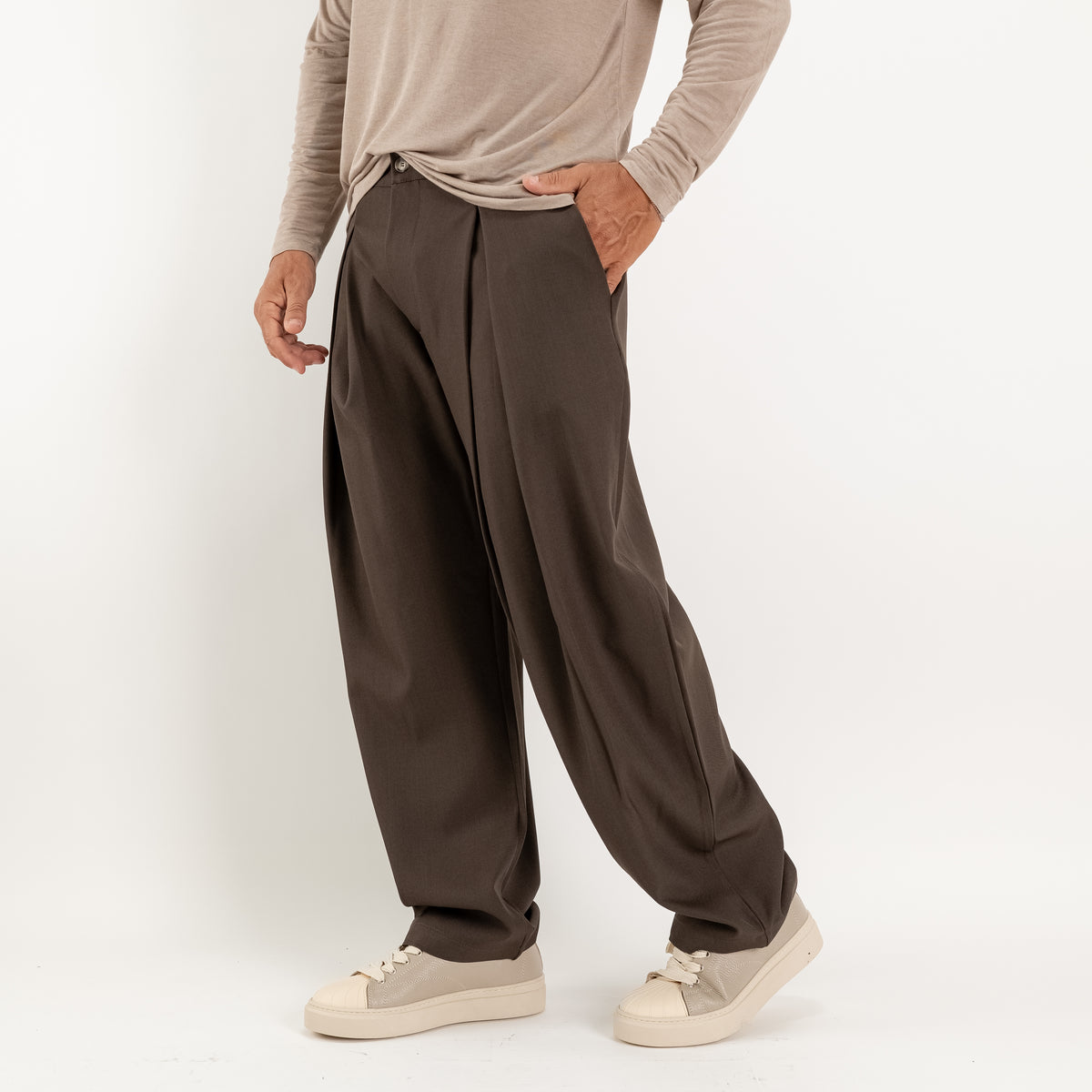 Palazzo-Hose mit weichen Falten - Dunkelbraun