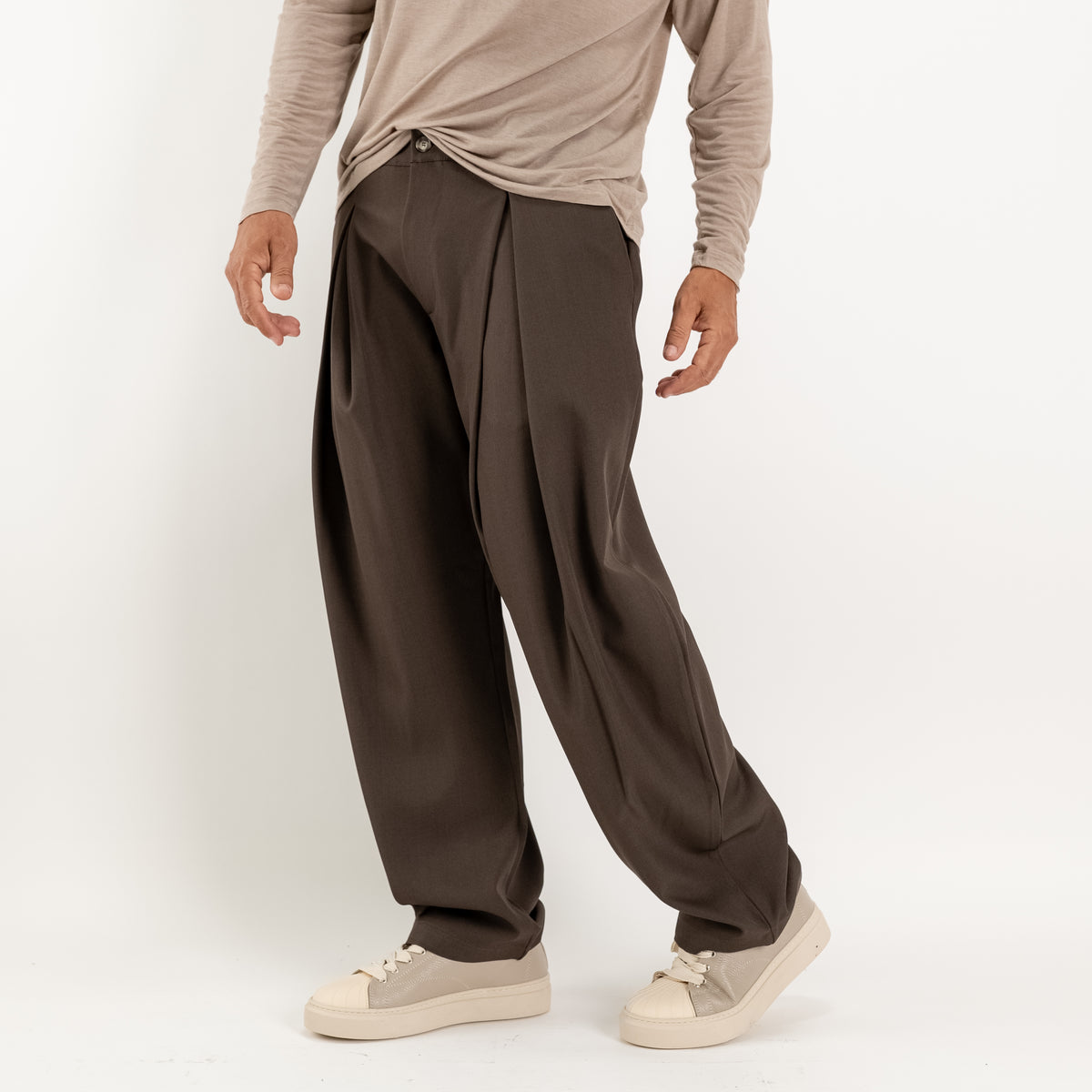Palazzo-Hose mit weichen Falten - Dunkelbraun