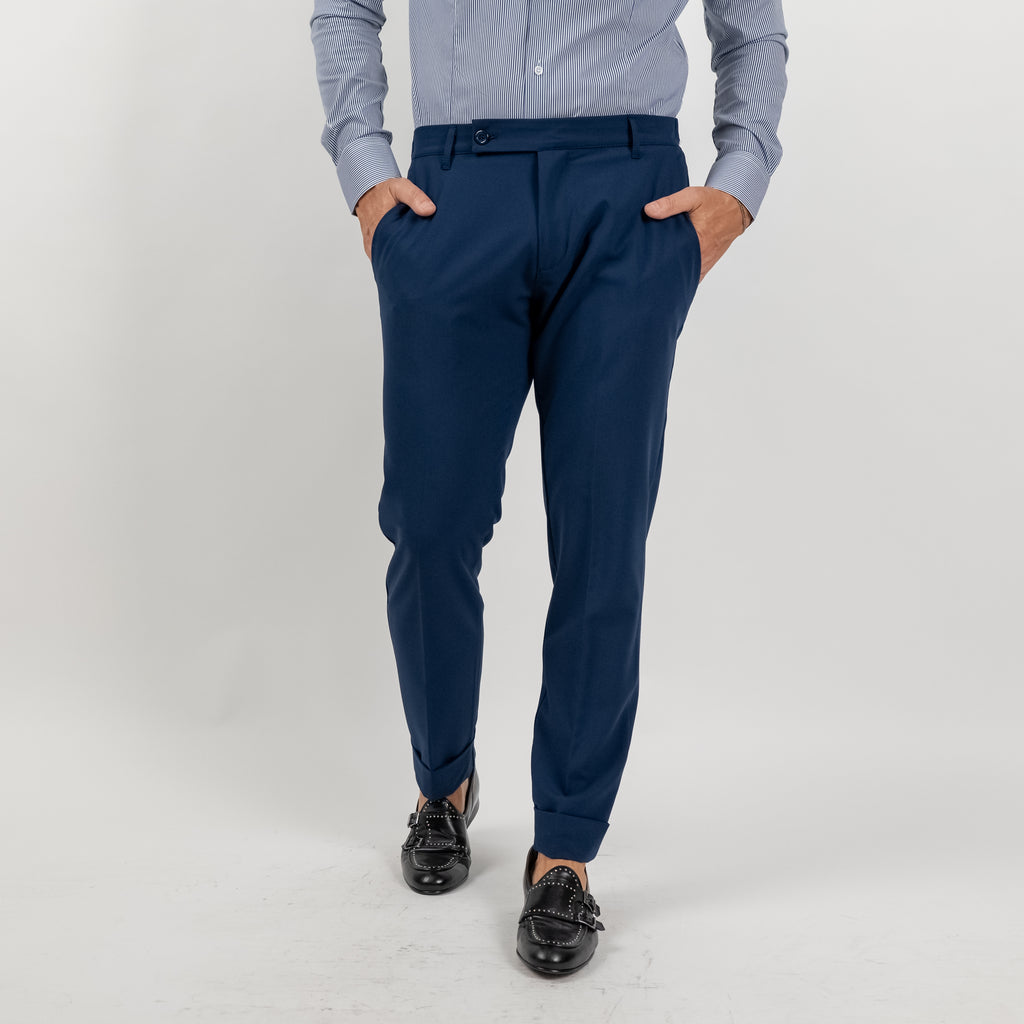 Pantalone classico con risvolto alto - Blu