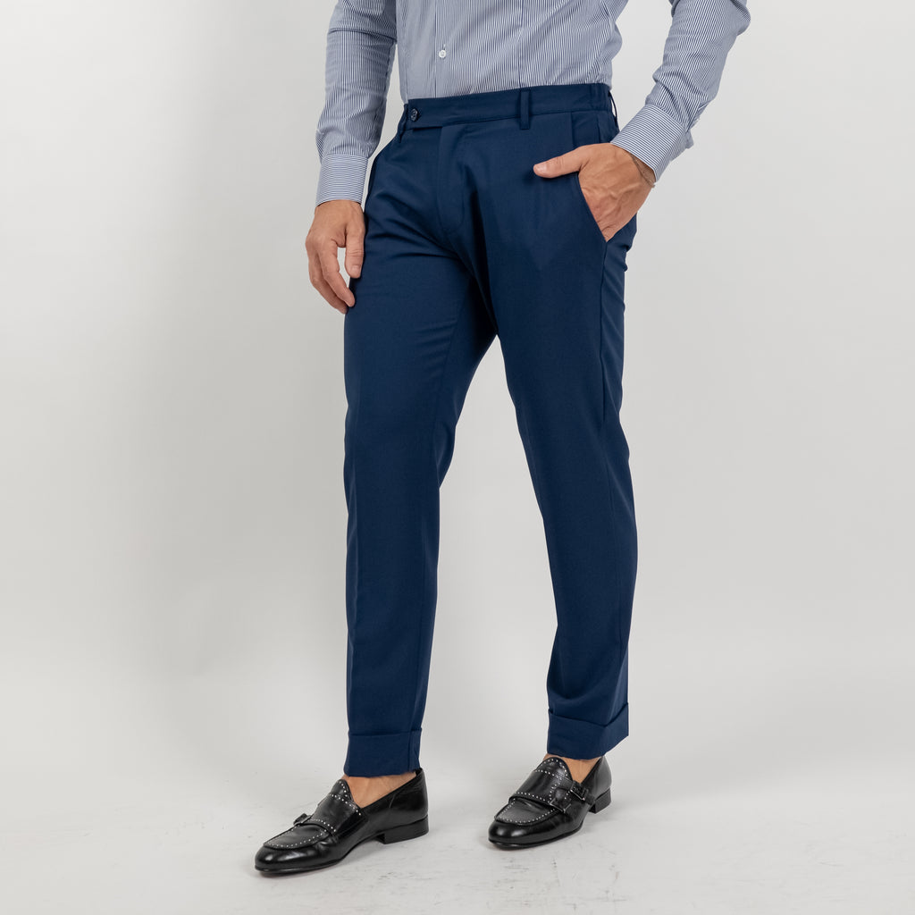 Pantalone classico con risvolto alto - Blu