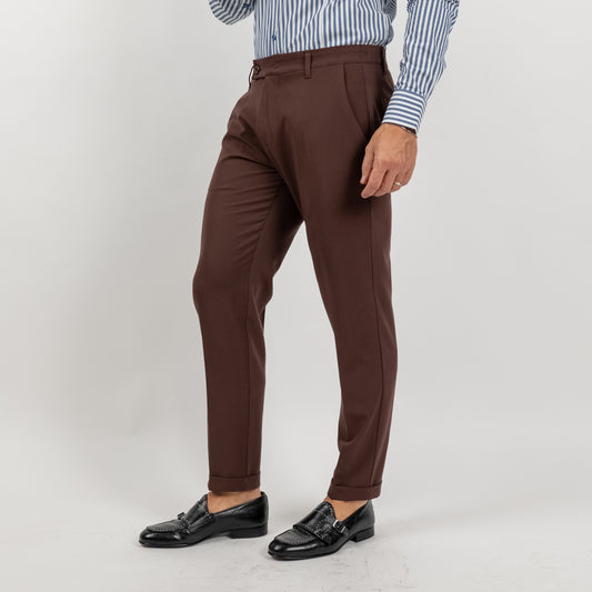 Pantalone classico con molla sul retro - Marrone