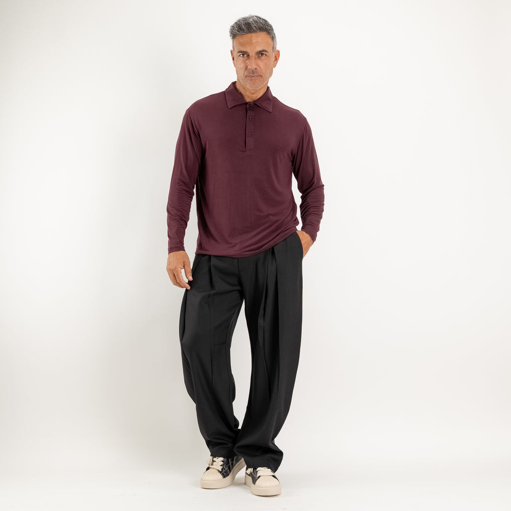 Ultra-leichtes Stretch-Langarm-Poloshirt - Bordeaux