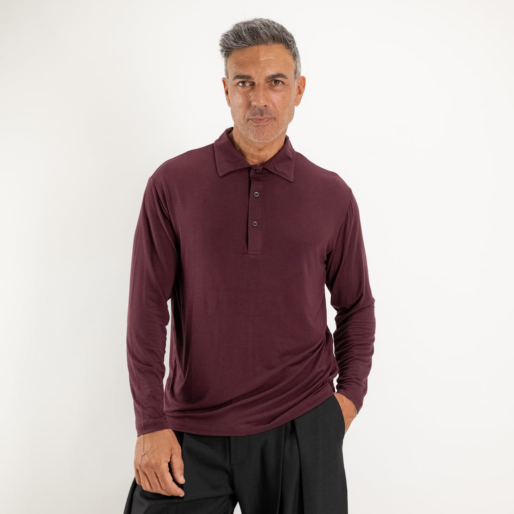 Ultra-leichtes Stretch-Langarm-Poloshirt - Bordeaux