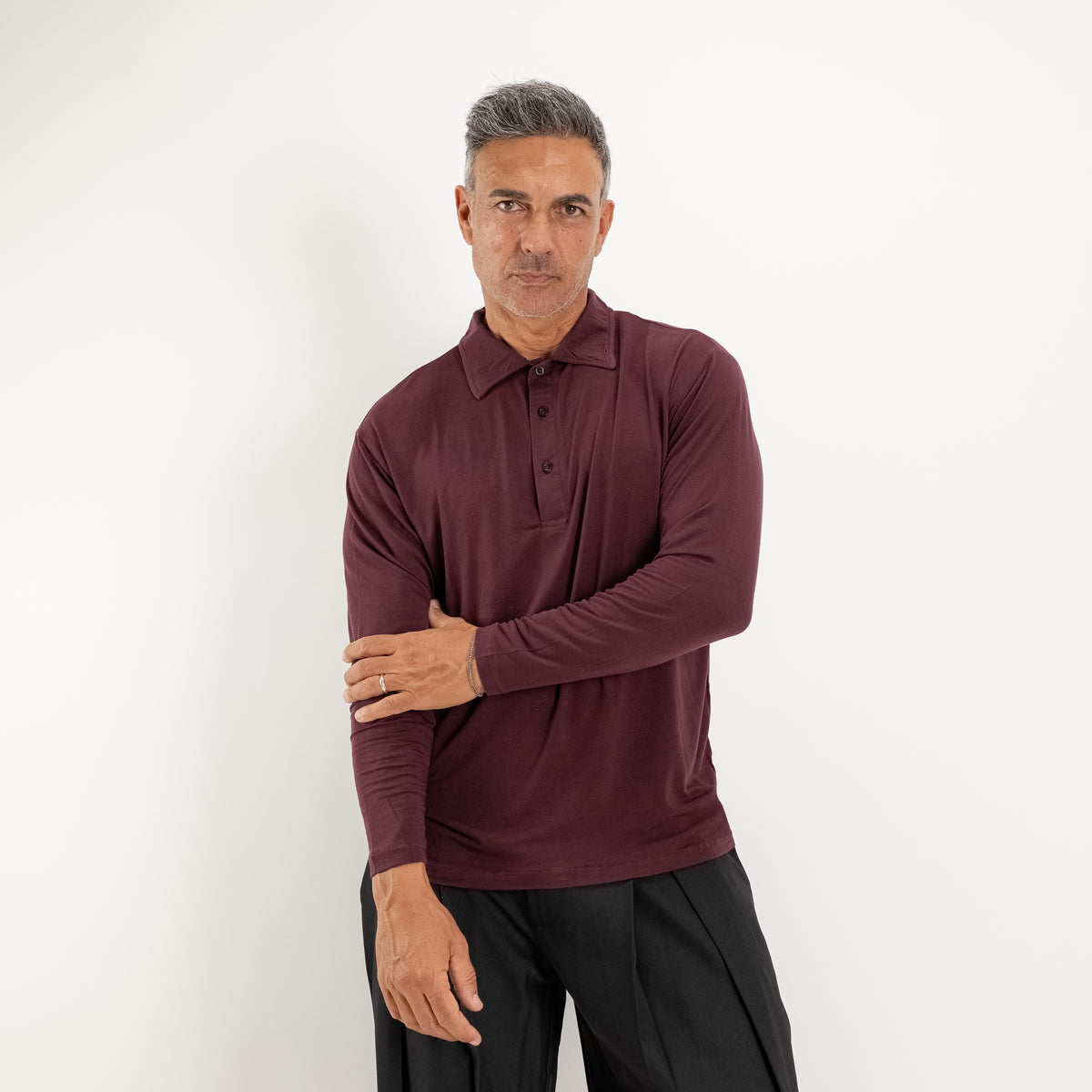 Ultra-leichtes Stretch-Langarm-Poloshirt - Bordeaux