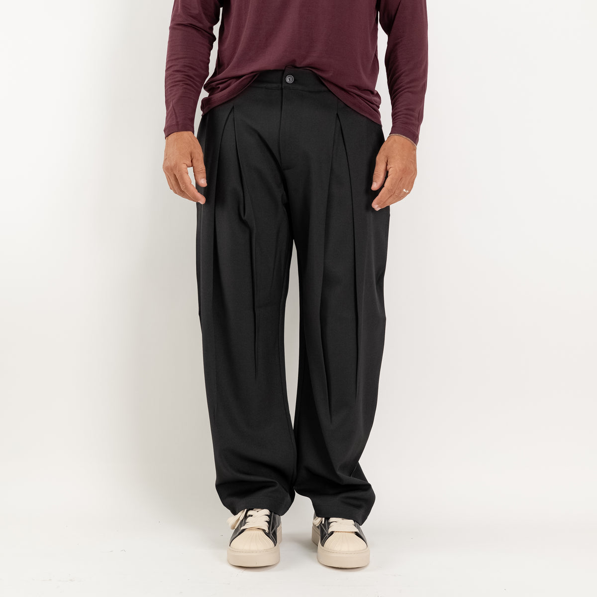Wide-leg pleated palazzo trousers - Black