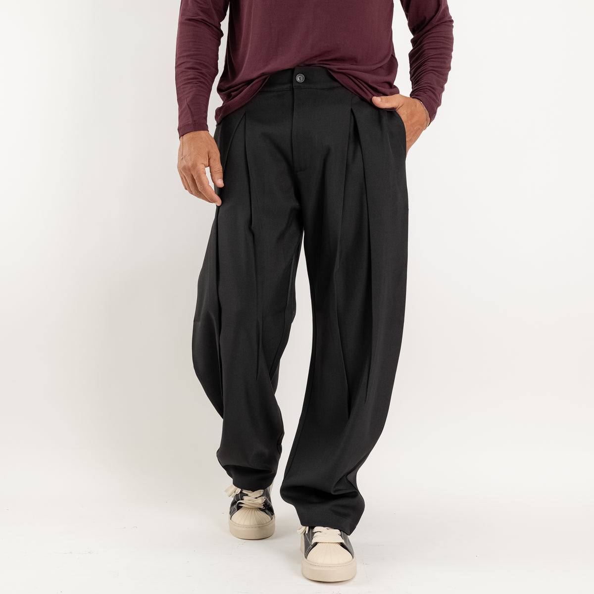 Wide-leg pleated palazzo trousers - Black