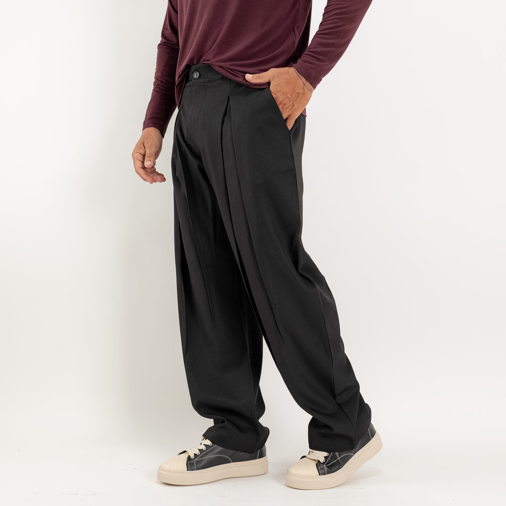 Wide-leg pleated palazzo trousers - Black