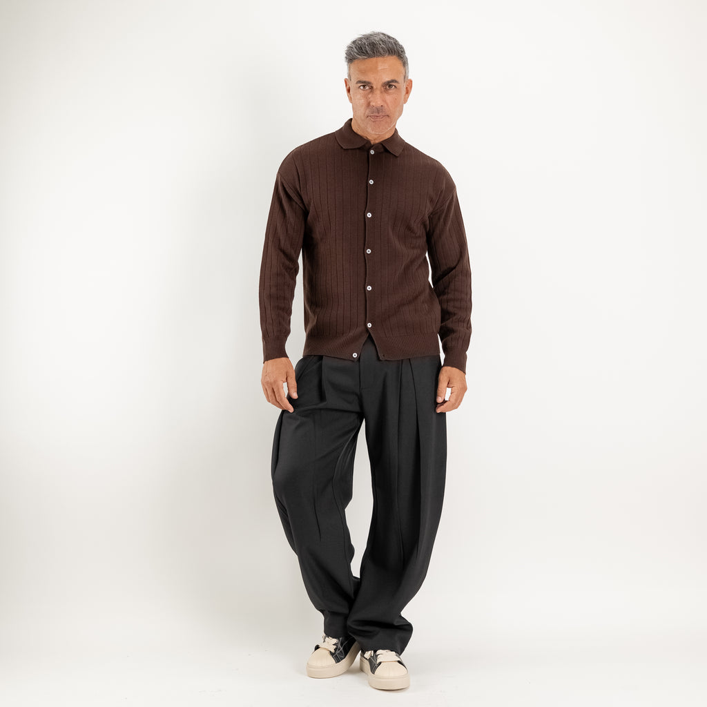 Strickjacke mit Polokragen - Dunkelbraun