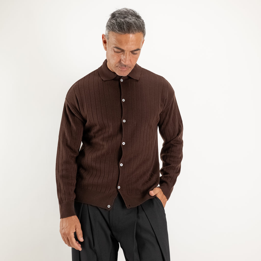 Strickjacke mit Polokragen - Dunkelbraun
