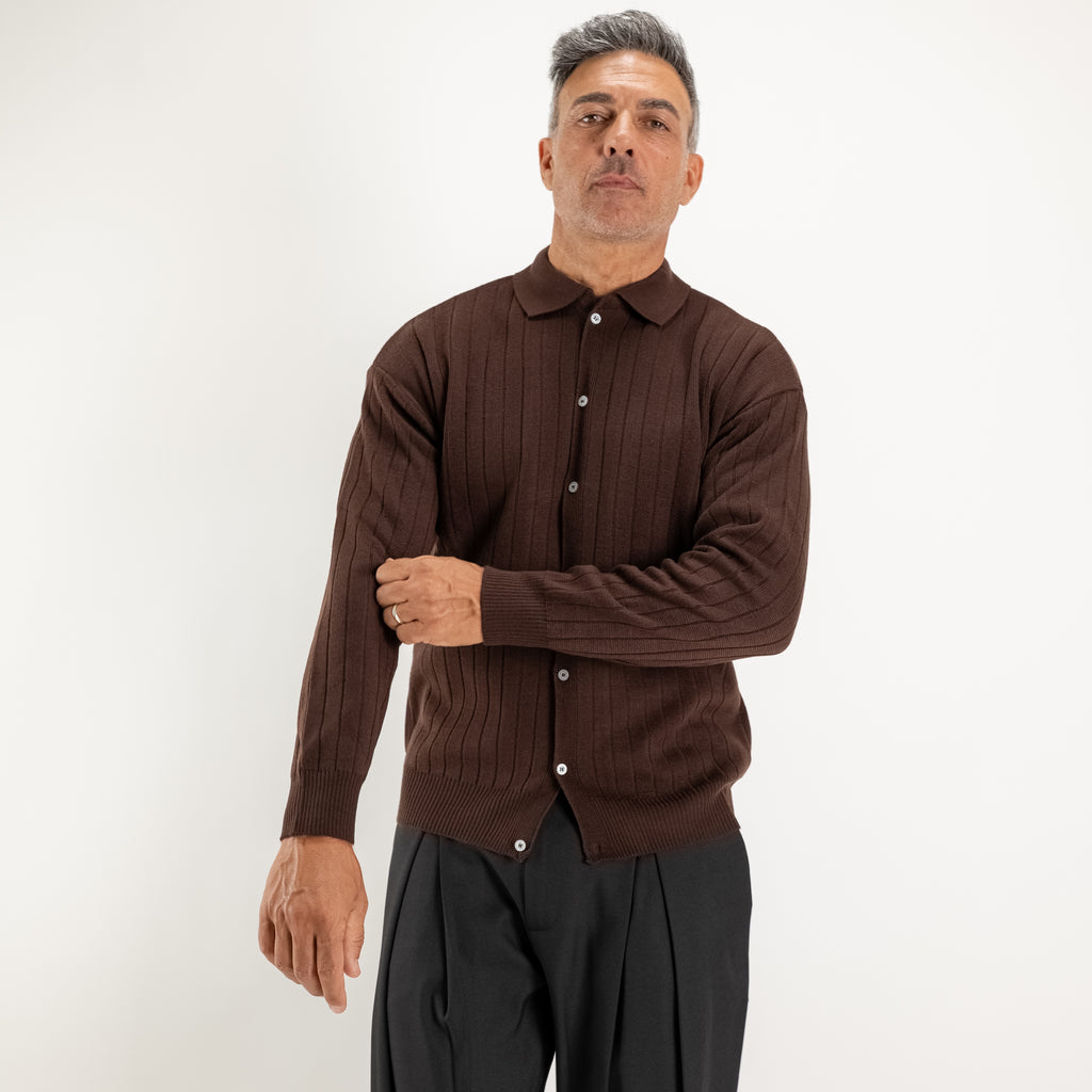 Strickjacke mit Polokragen - Dunkelbraun