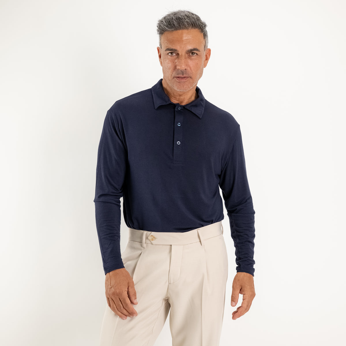 Ultraleichtes Stretch-Langarm-Polo - Blau
