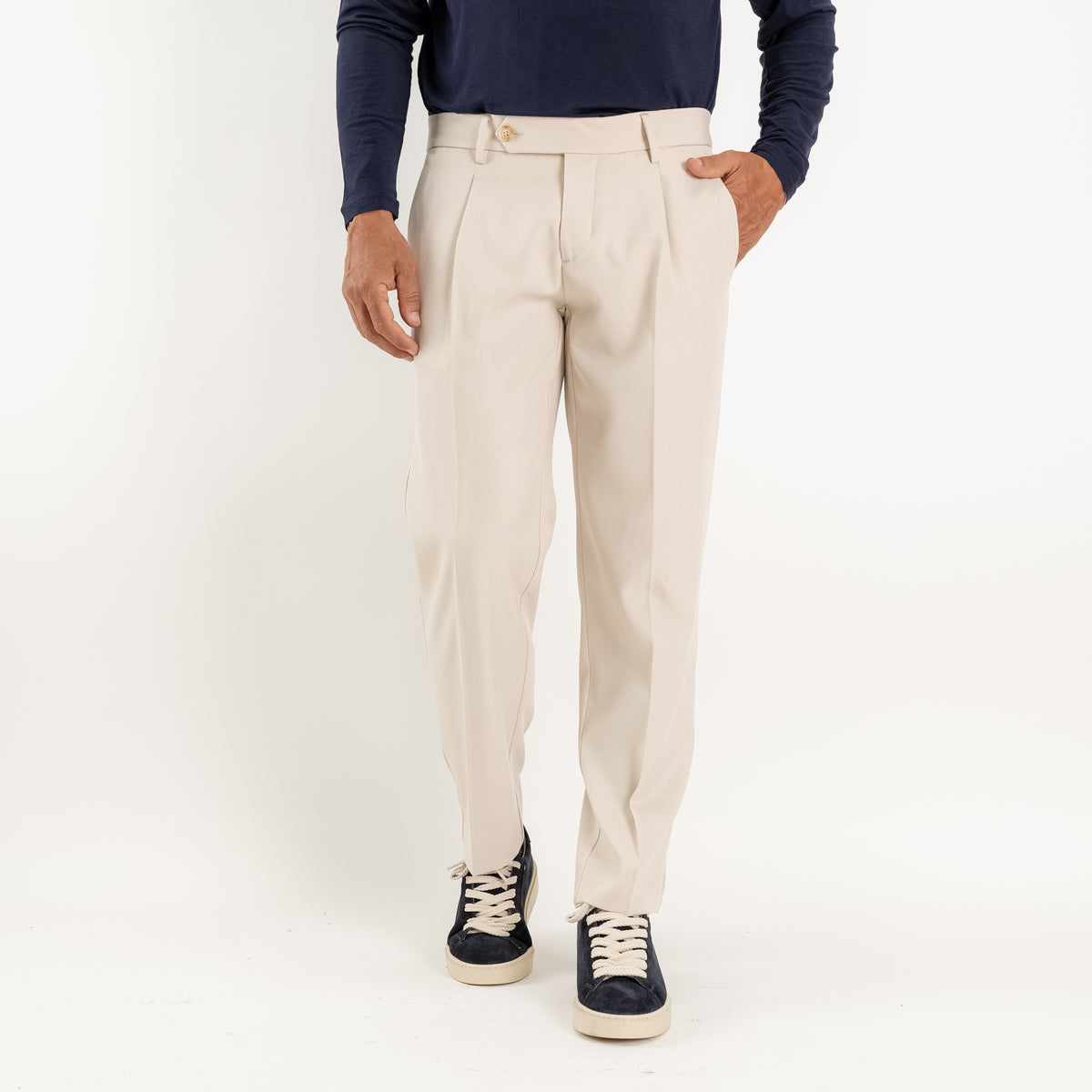Pantalon slim fit à pinces - Beige