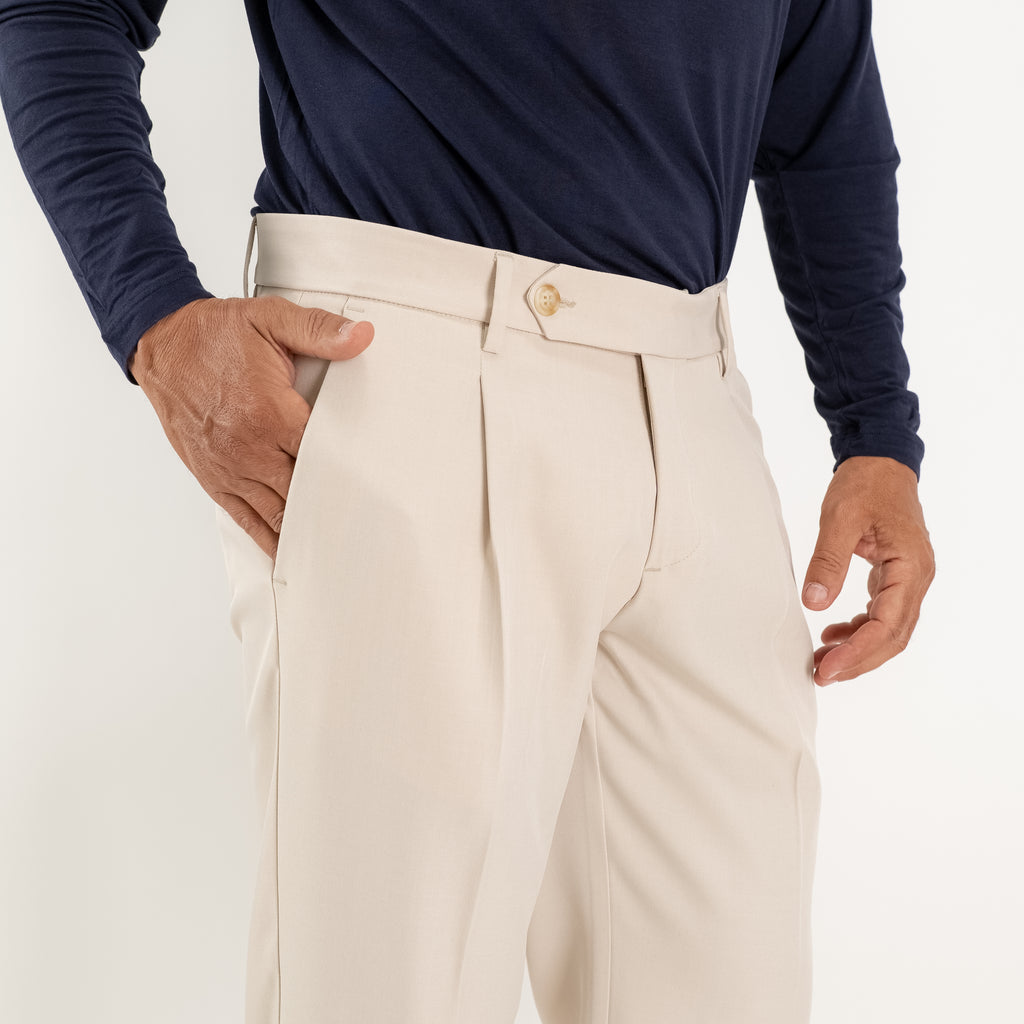 Pantalon slim fit à pinces - Beige