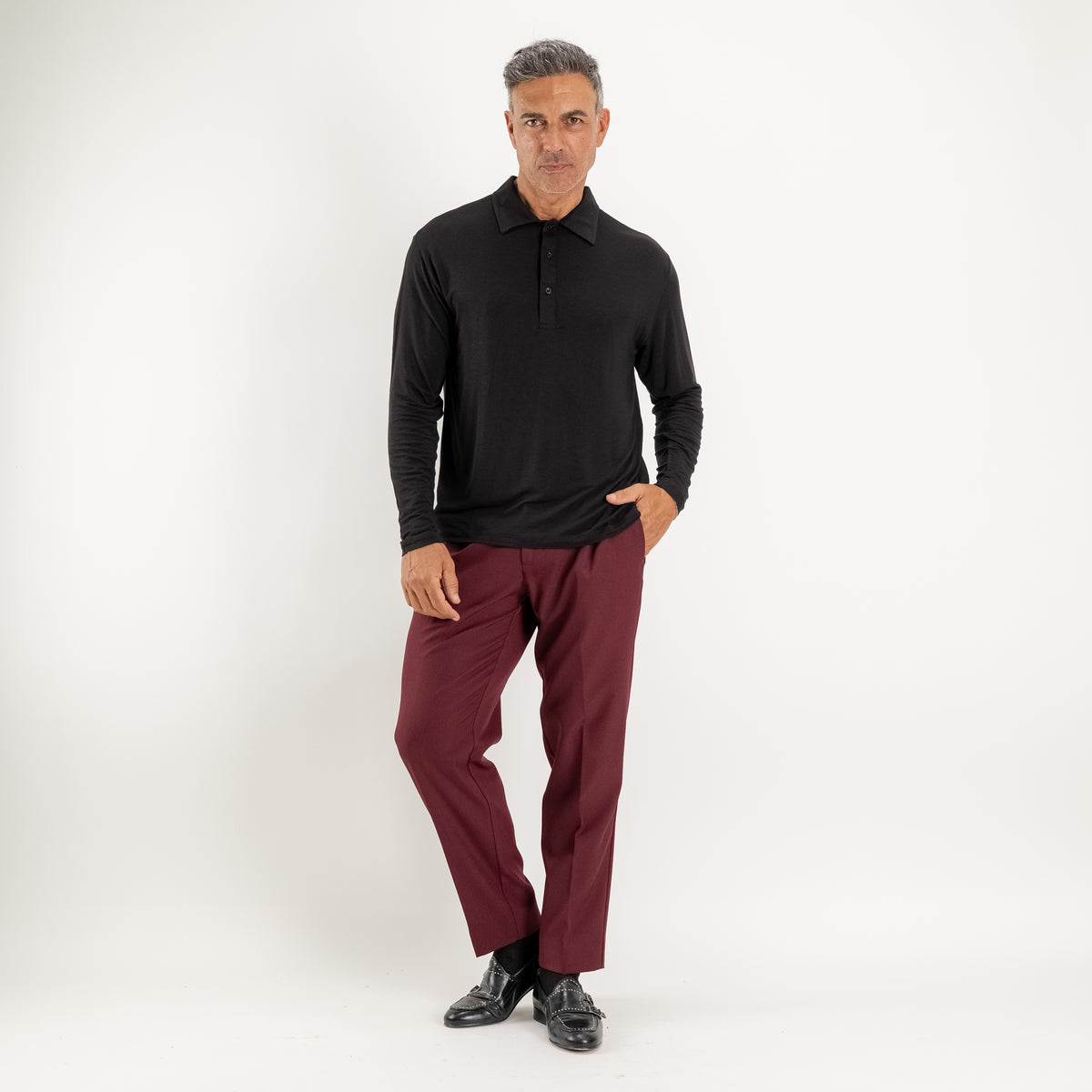 Ultra-leichtes Stretch-Langarm-Polo - Schwarz