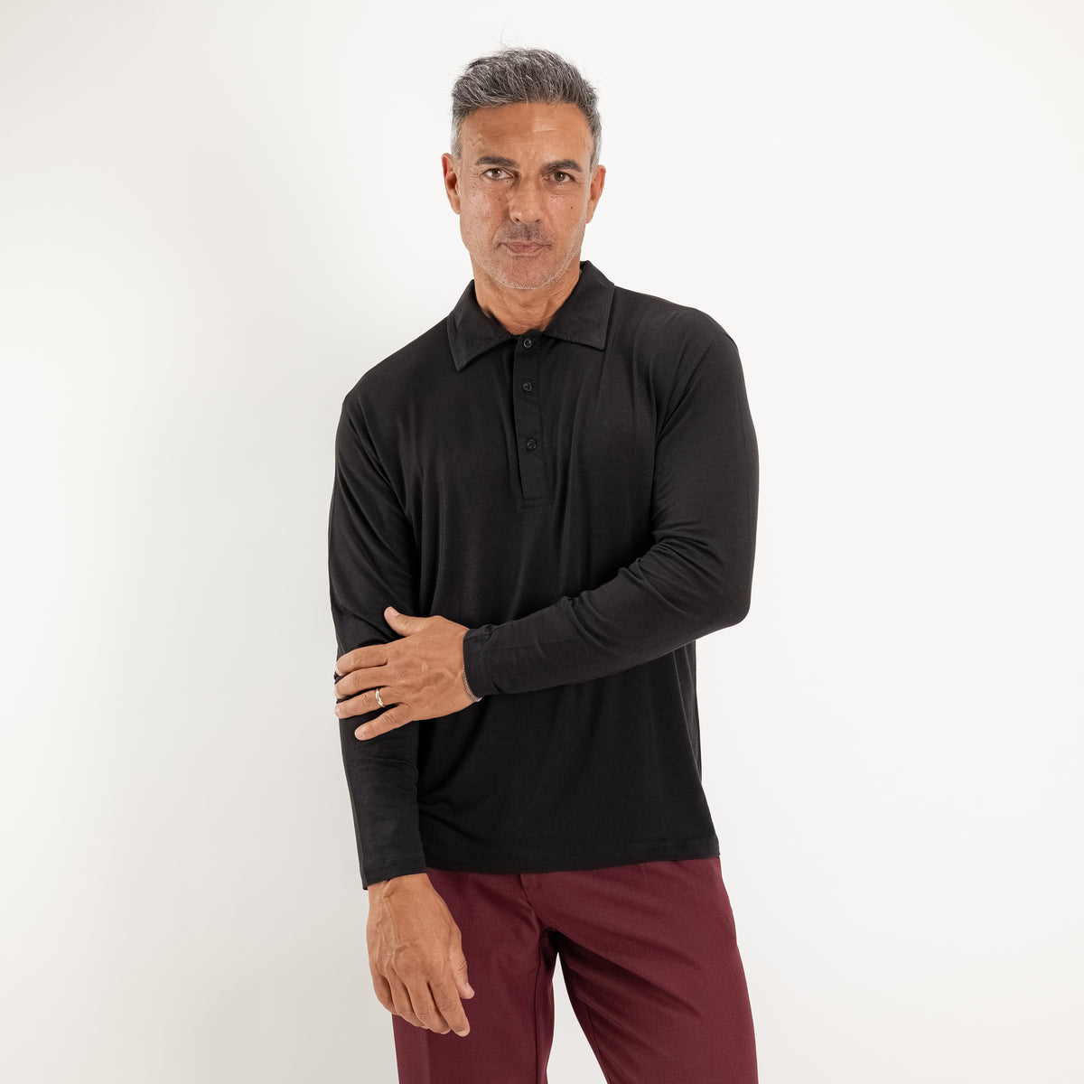 Ultra-leichtes Stretch-Langarm-Polo - Schwarz