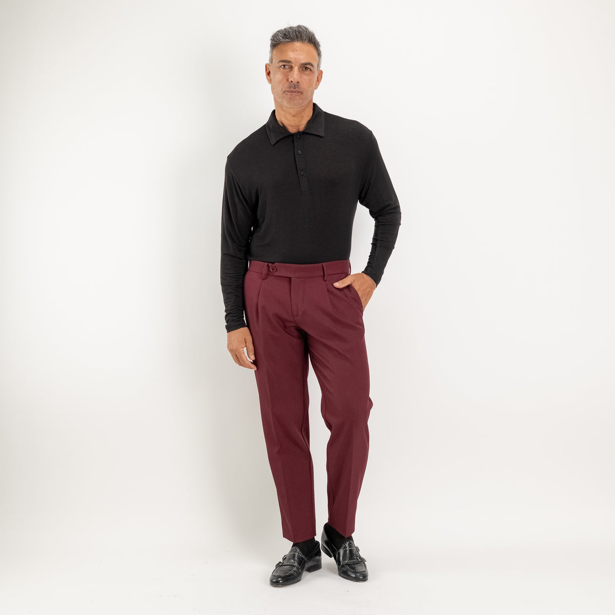 Ultra-leichtes Stretch-Langarm-Polo - Schwarz