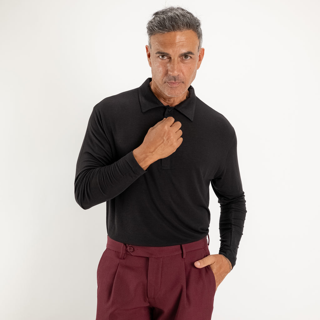 Ultra-leichtes Stretch-Langarm-Polo - Schwarz