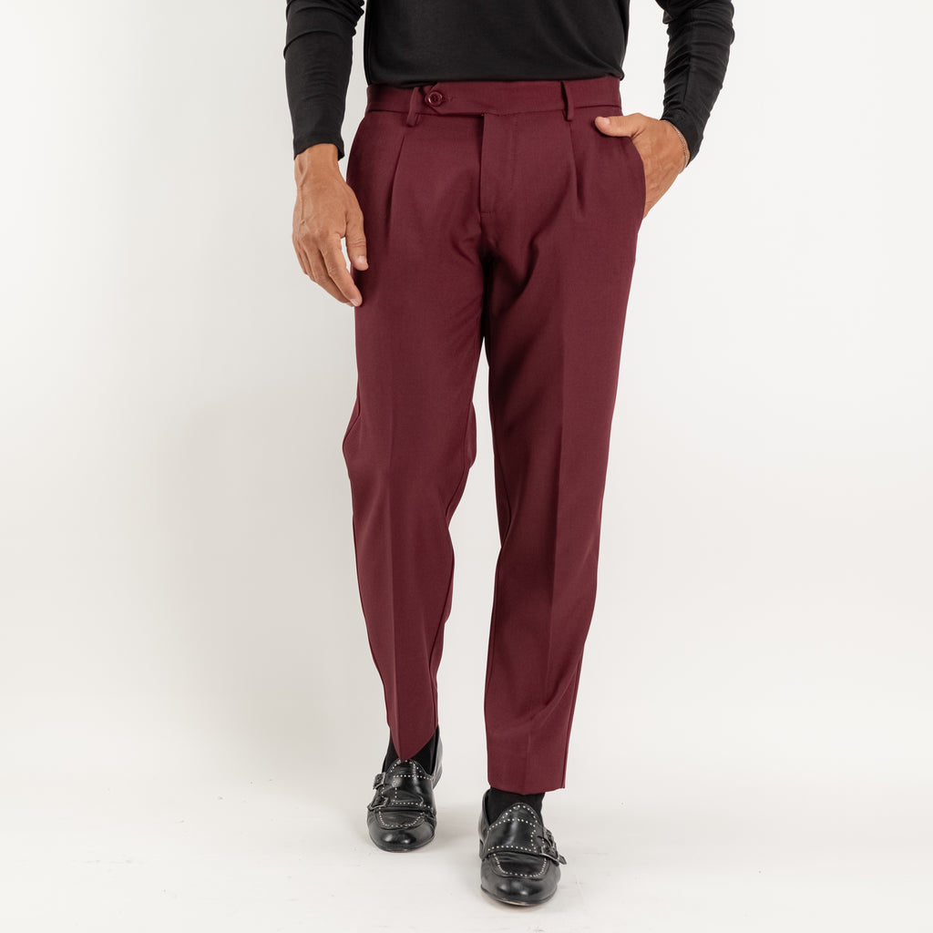 Pantalon slim fit à pinces - Bordeaux