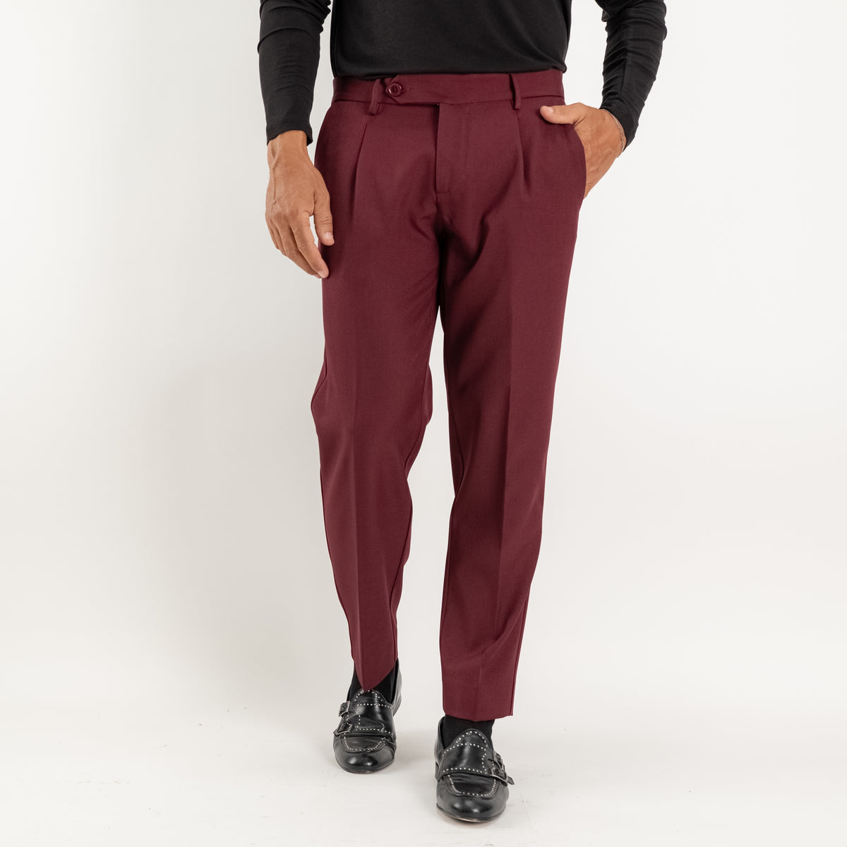 Pantalon slim fit à pinces - Bordeaux