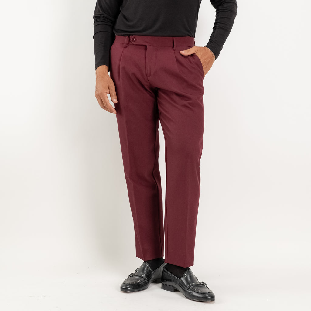Pantalon slim fit à pinces - Bordeaux