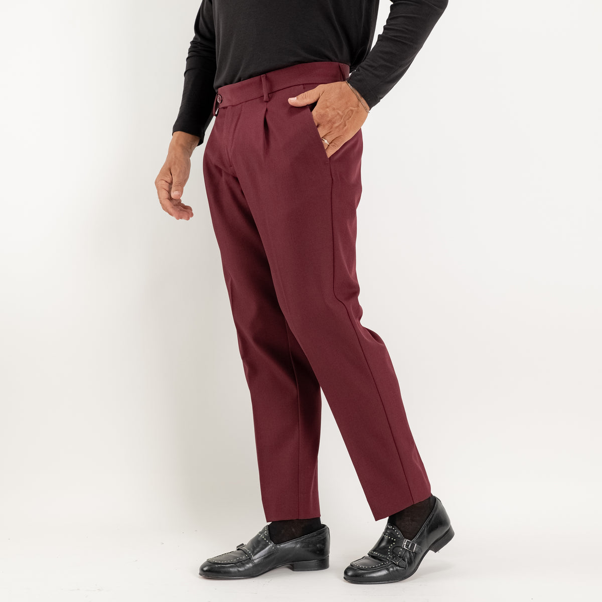 Pantalon slim fit à pinces - Bordeaux