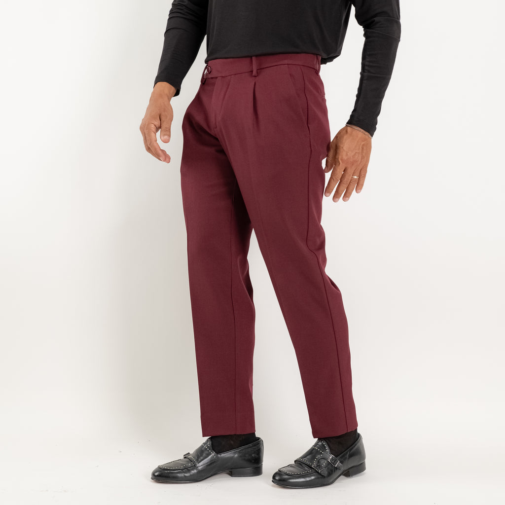 Pantalon slim fit à pinces - Bordeaux