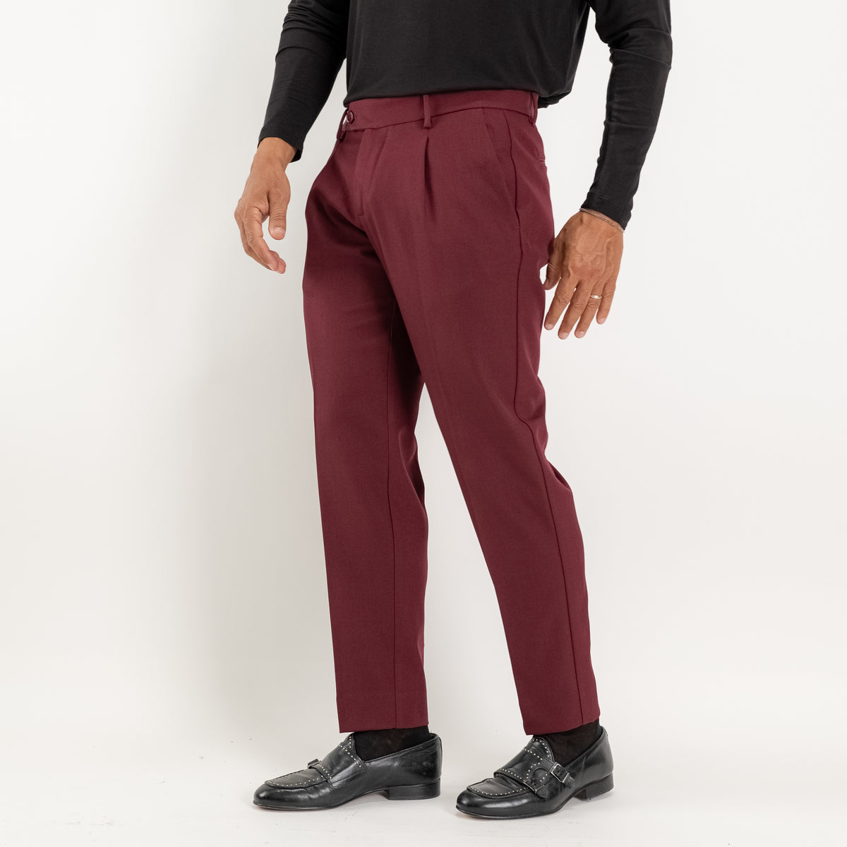 Pantalon slim fit à pinces - Bordeaux