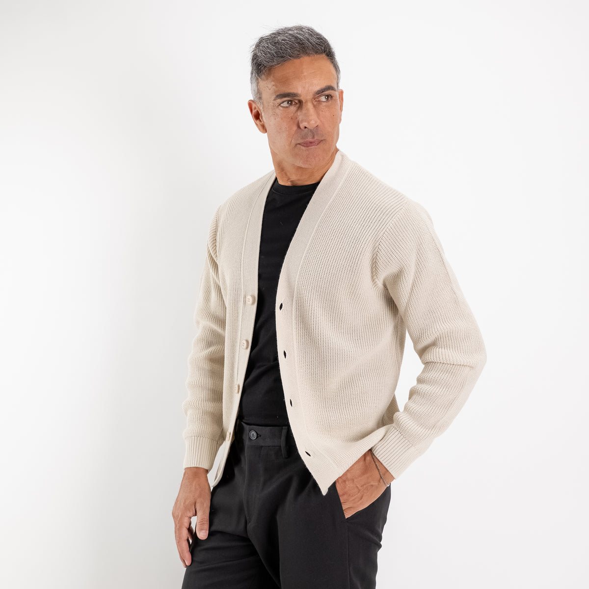 Cardigan scollo a V - Avorio