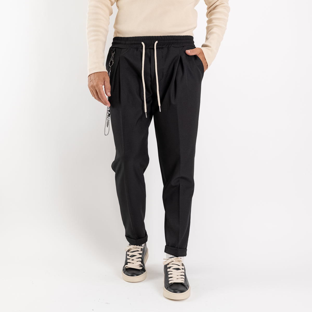 Pantalaccio slim con pinces - Nero