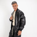 Bomber in Vera Pelle con Tasca Utility - Nero
