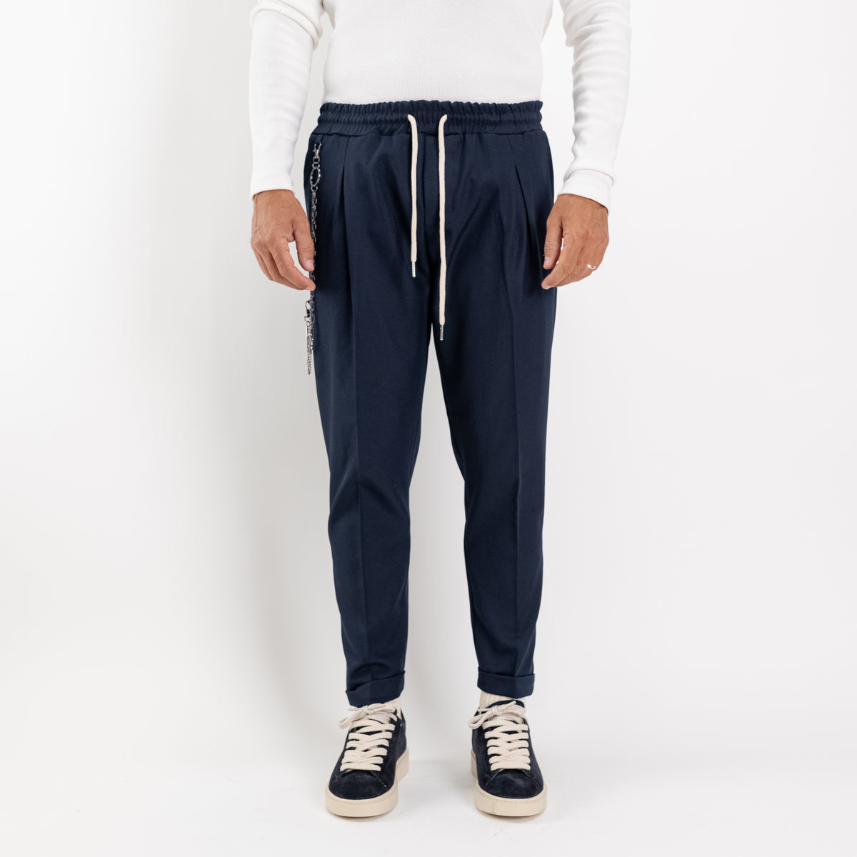 Slim-fit pantalon met plooien - Blauw