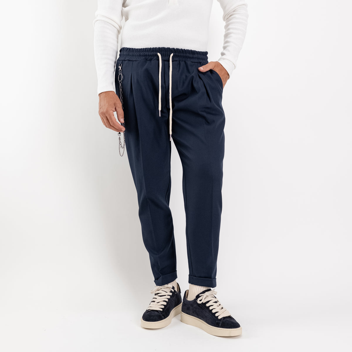 Slim-fit pantalon met plooien - Blauw