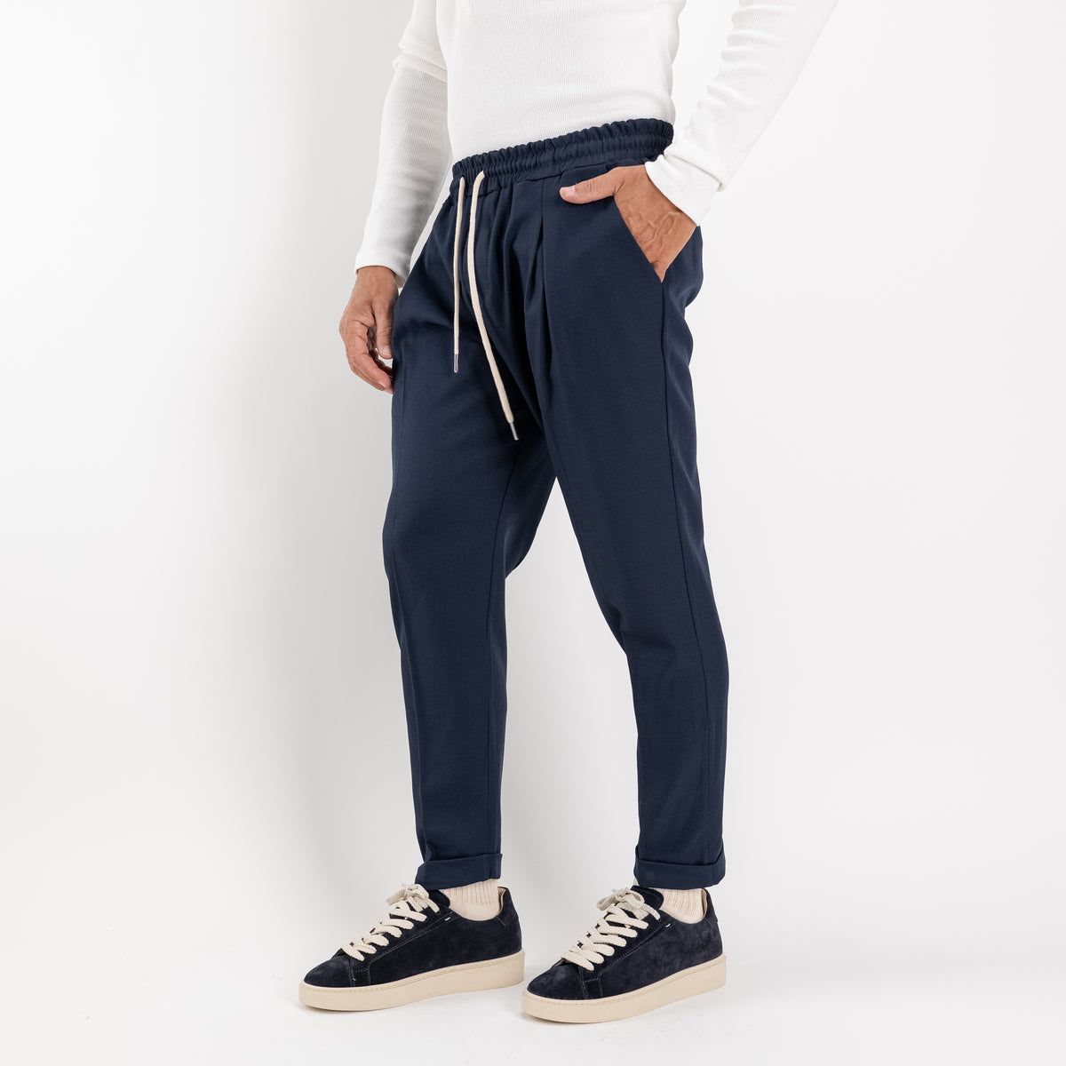 Slim-fit pantalon met plooien - Blauw