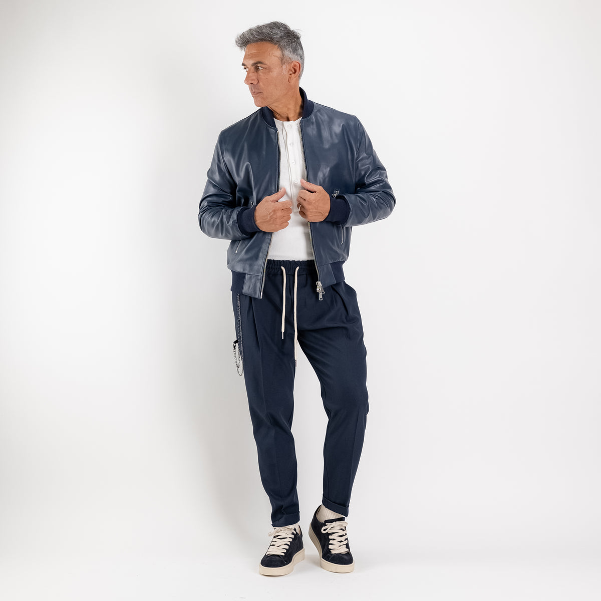Slim-fit pantalon met plooien - Blauw