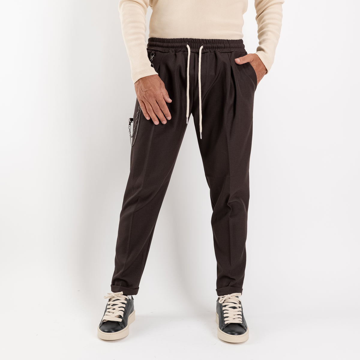 Slimfit pantalon met coupenaden - Donkerbruin