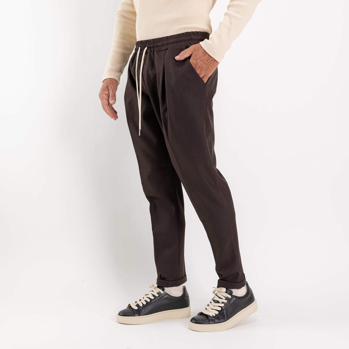 Slimfit pantalon met coupenaden - Donkerbruin