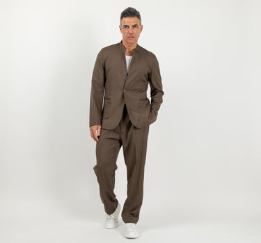 Coordinato con giacca coreana e pantalone palazzo - Marrone