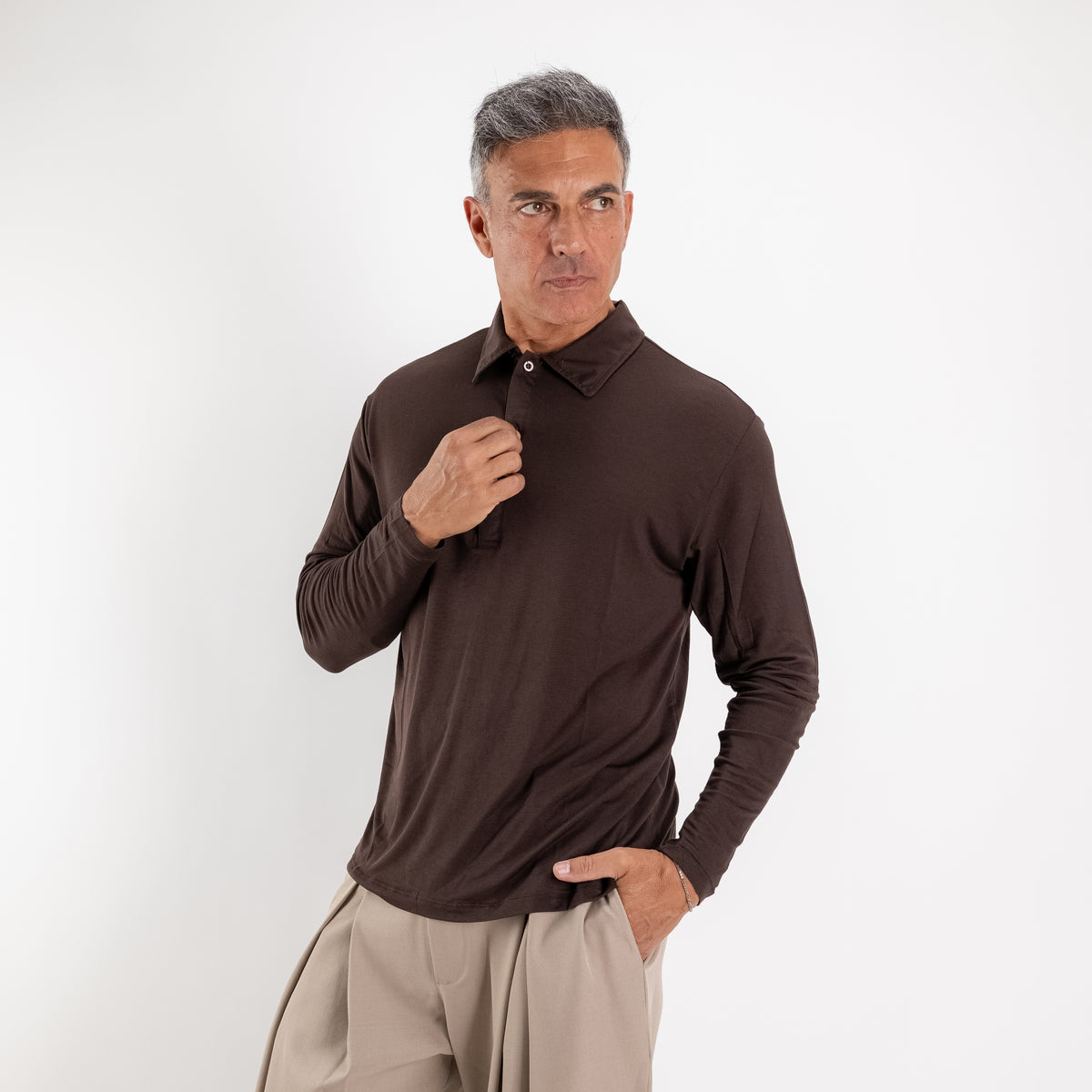 Polo Manica Lunga Stretch Ultra-Leggero - Moro