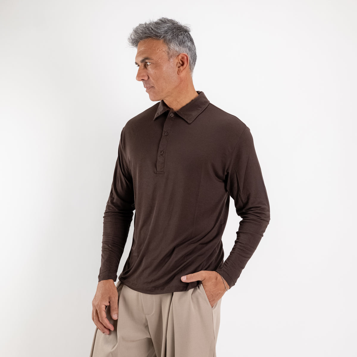 Polo Manica Lunga Stretch Ultra-Leggero - Moro