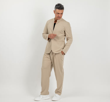 Coordinato con giacca coreana e pantalone palazzo -Beige