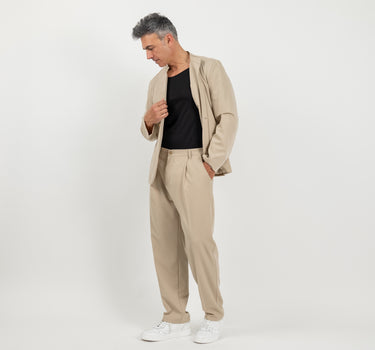 Coordinato con giacca coreana e pantalone palazzo -Beige