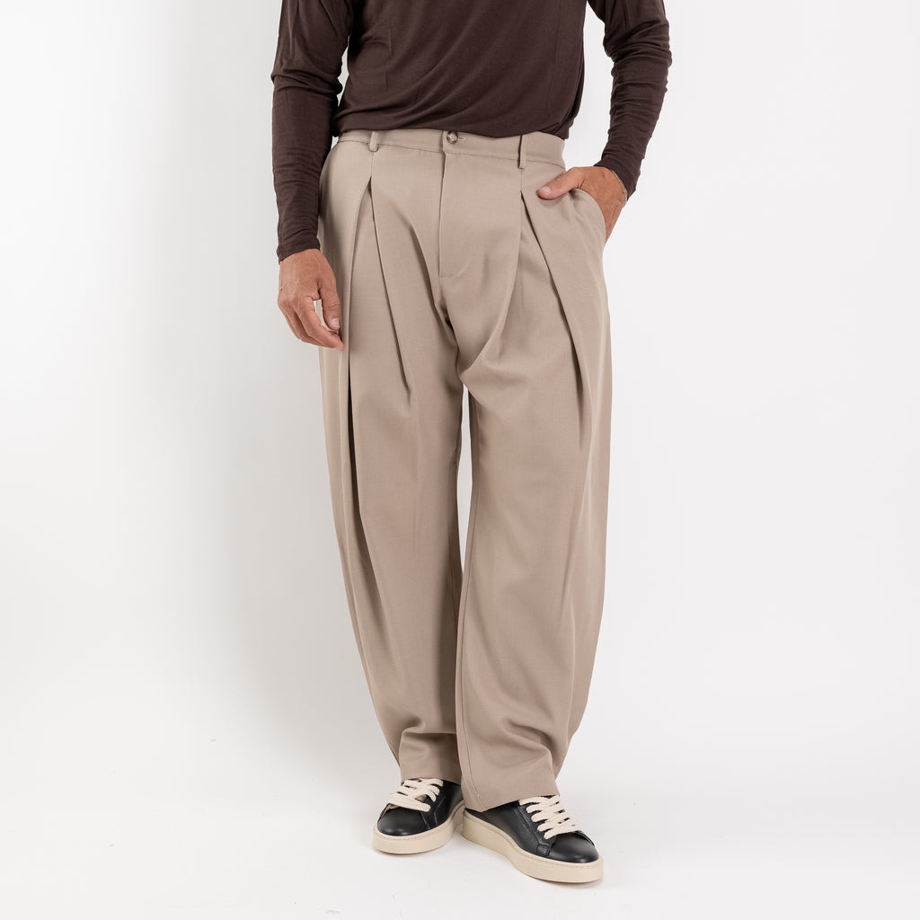 Pantalone palazzo con pinces larga - Beige