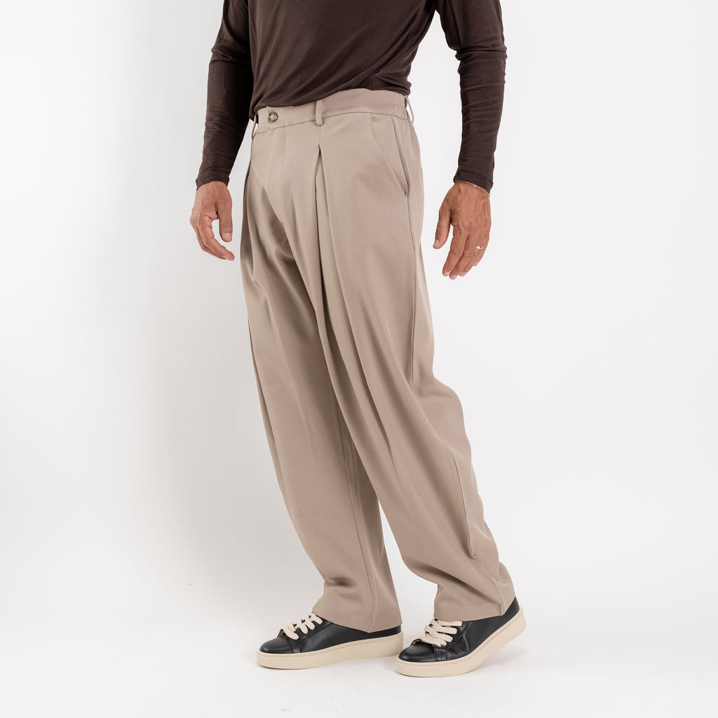 Pantalone palazzo con pinces larga - Beige