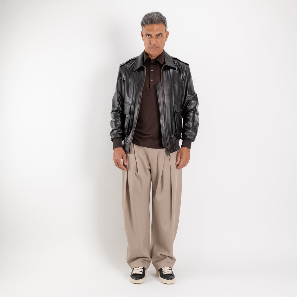 Pantalone palazzo con pinces larga - Beige