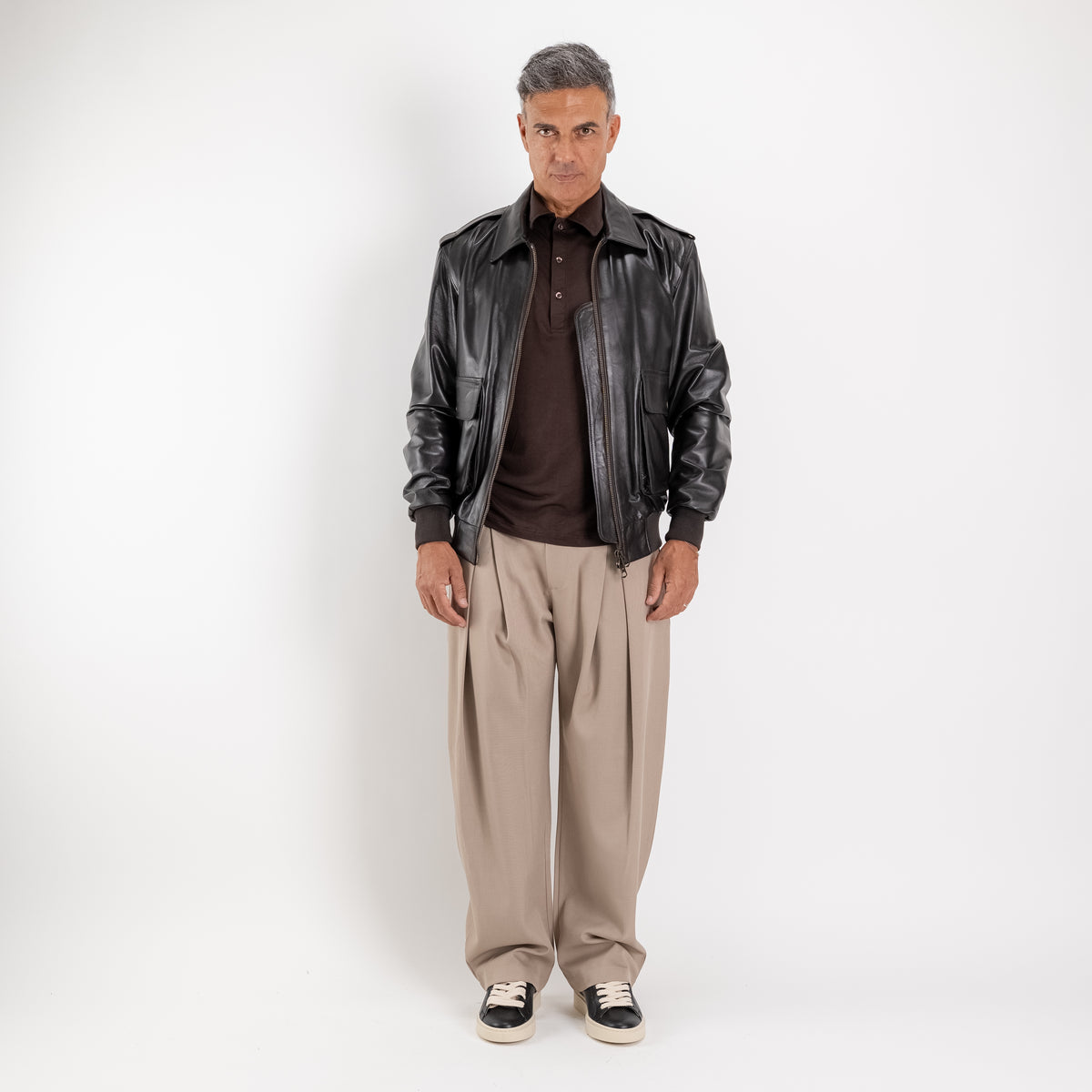Pantalone palazzo con pinces larga - Beige