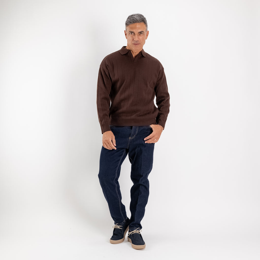 Polo de manga larga Derby - Marrón oscuro