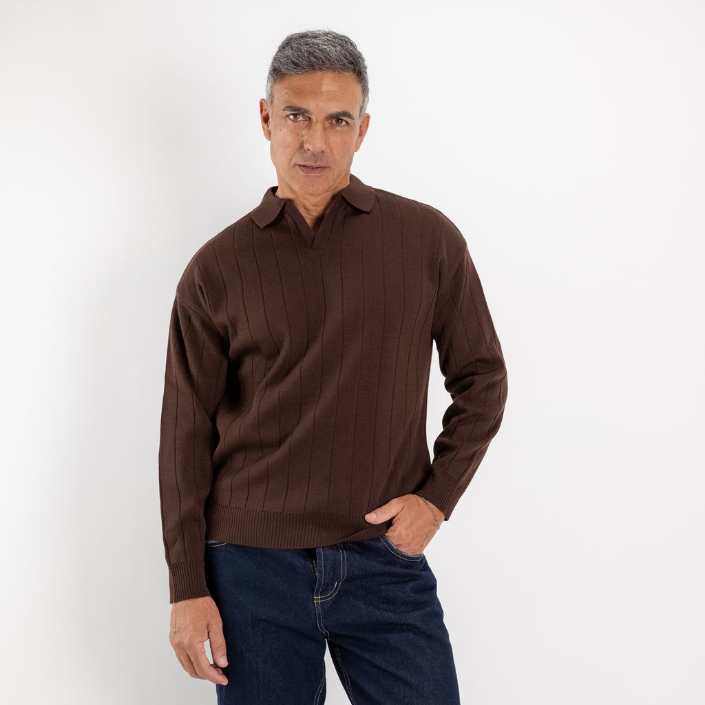 Polo de manga larga Derby - Marrón oscuro